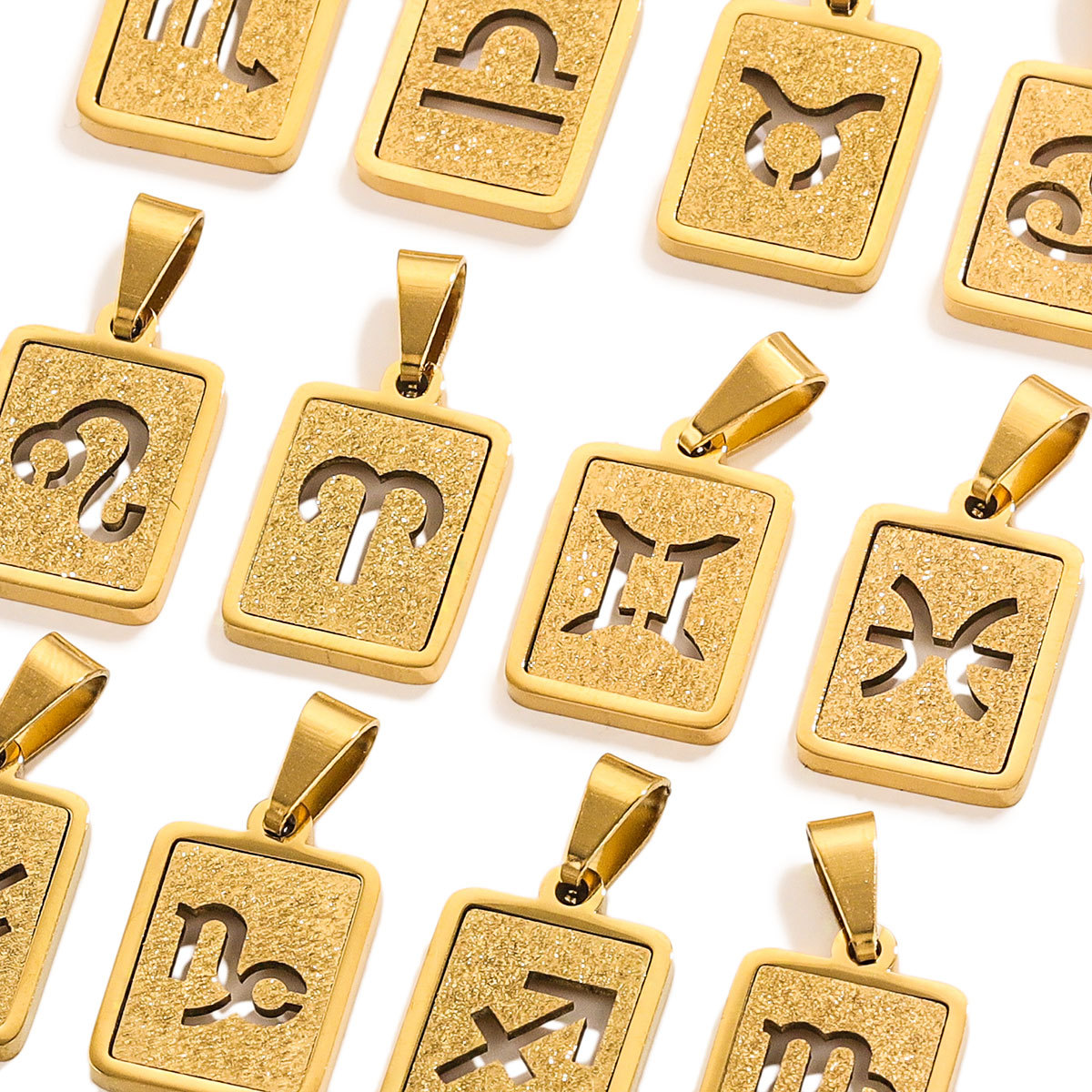 Rectangular europeo y americano prensado arena 18K acero inoxidable doce colgante de constelación diseño de personalidad popular DIY joyería colgante