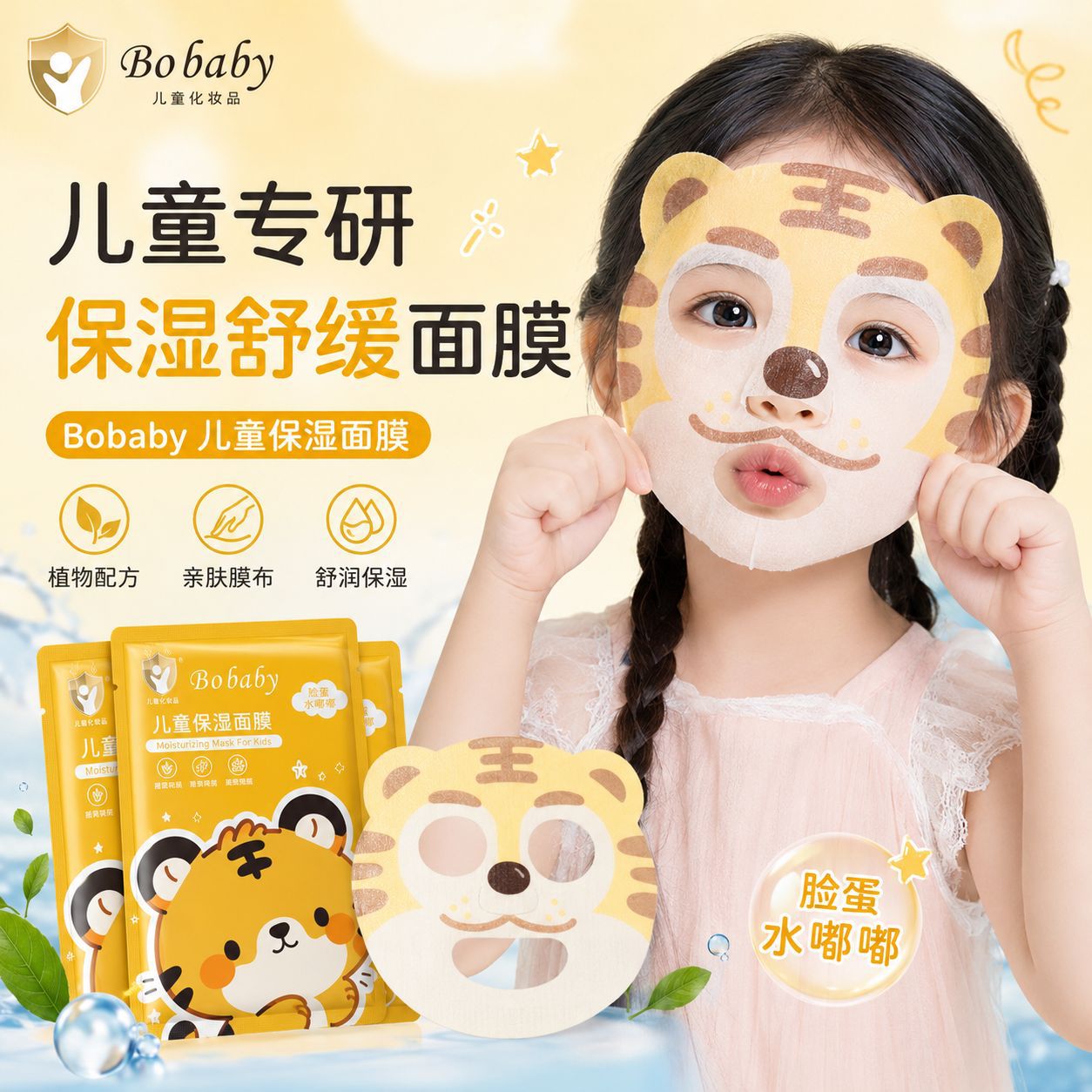 Bobaby Baby and Kidsren's Moisturizing Mask for Dry Skin, Animal Cartoon Shape, Specially Designed for Kidsren Aged 6-12 Years Old