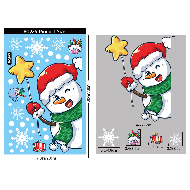 クリスマスのステッカーアマゾンの新しいサンタクロースの漫画の静電気はクリスマスの雪だるまのショーウインドーの戸のガラスのステッカーを貼ります。|undefined