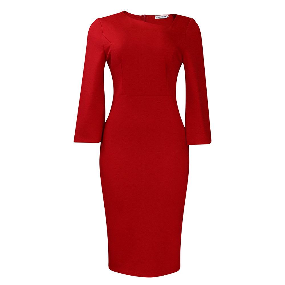 Asymmetrical Neck Long Sleeve Dress Fashionable OL Style Elegant and Chic Wholesale Available OEM ODM service