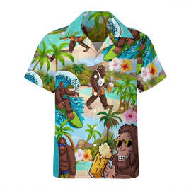 跨境热卖夏威夷度假时尚夏季翻领男士短袖衬衫3D高清数码印花