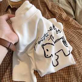 可爱线条小马短袖t恤ins女2026春季新款慵懒风宽松百搭圆领上衣潮