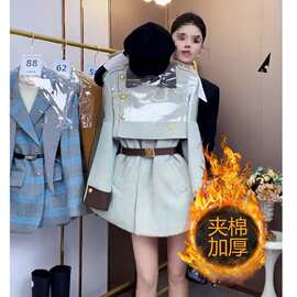 小香风毛呢拼接夹棉加厚外套女2025新款冬季今年流行爆款小个子