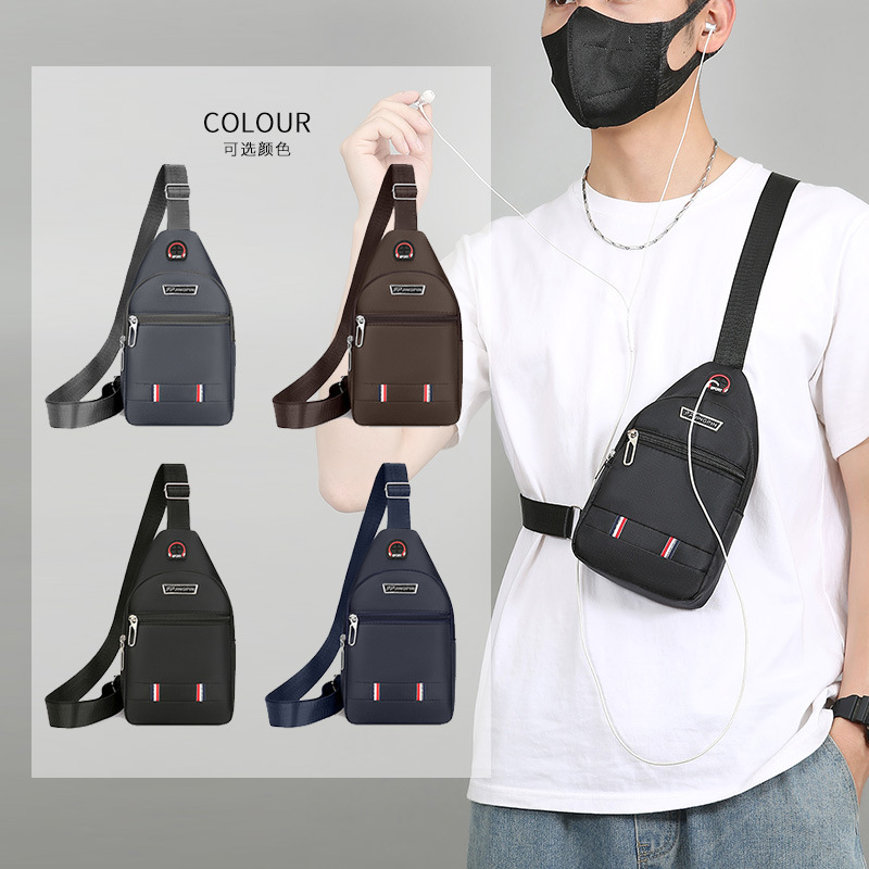 Bolso de pecho de moda multifuncional agujero de auriculares, bolso de hombro de hombre práctico, bolso de hombro transpirable, bolso de mano coreano casualizado
