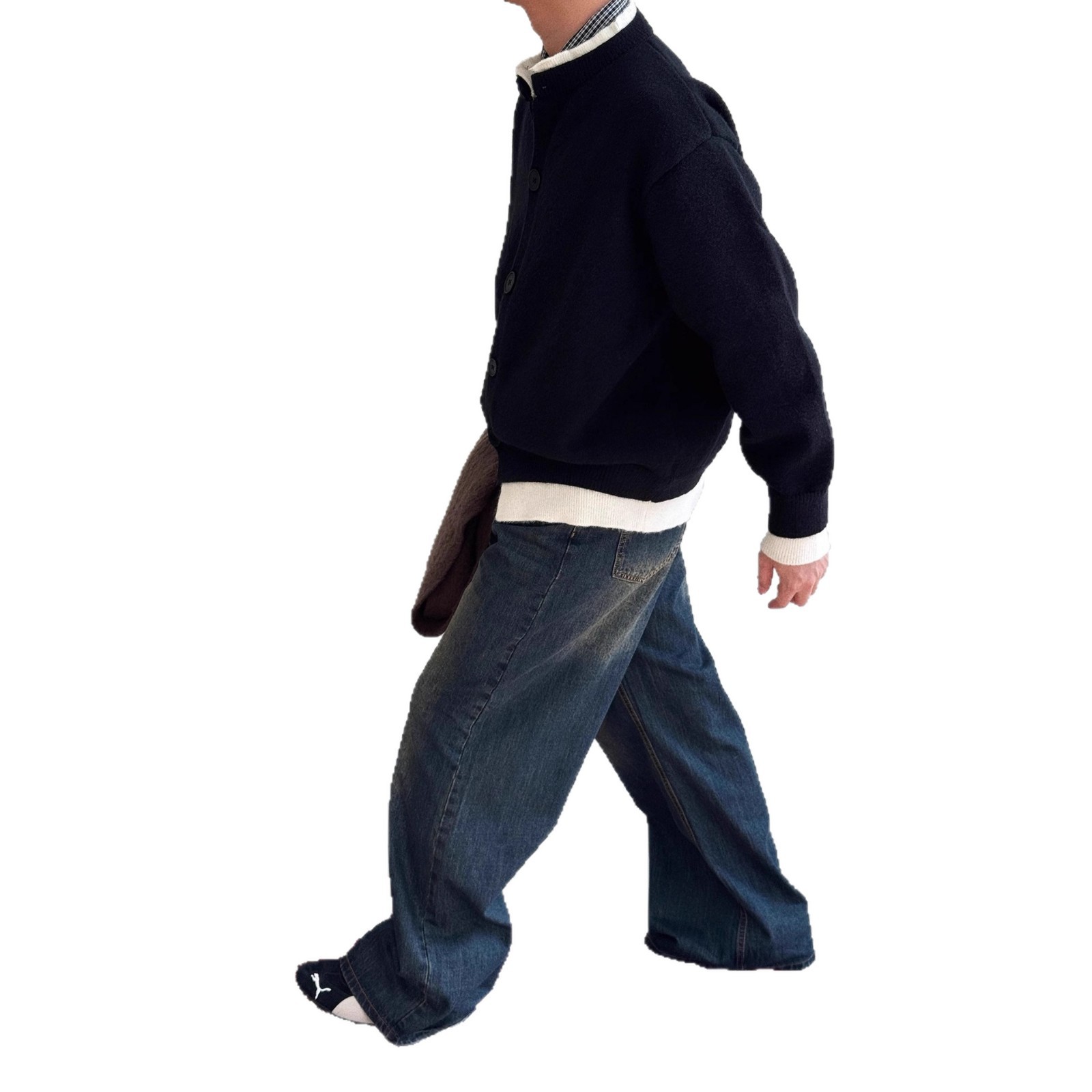 American College Two Pieces Cardigan Suéter Hombre Otoño Invierno Nuevo LazyCleanfit Color Contraste Camiseta