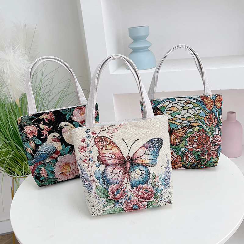 春夏新款复古双面金丝提花刺绣单肩包 民族风通勤包腋下手提小布