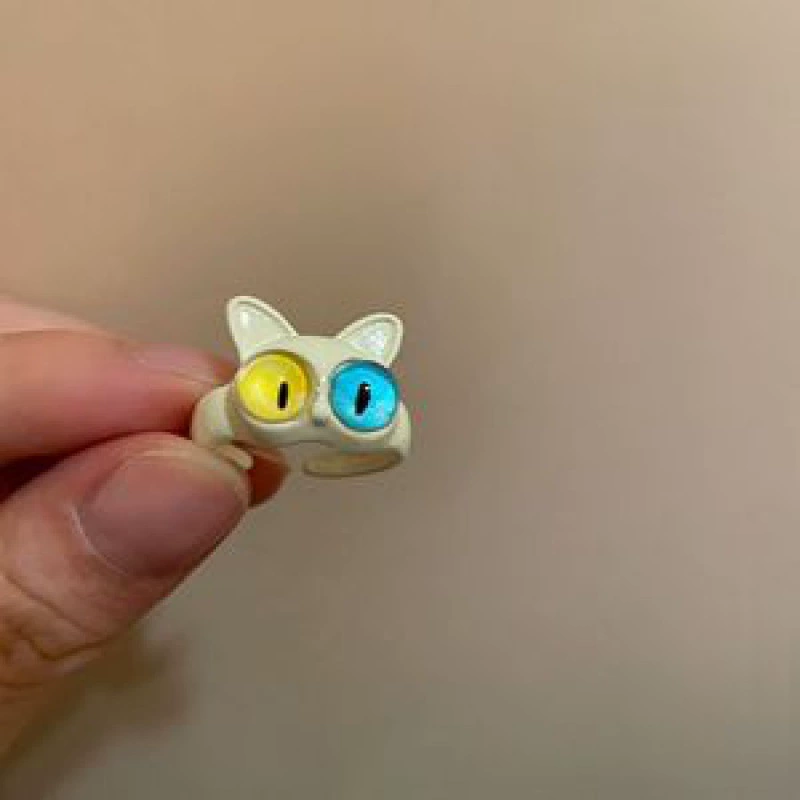 Ring Cute Cartoon Metal Monster, Adjustable Open Band, Enamel Finish, Trendy Cat & Bunny