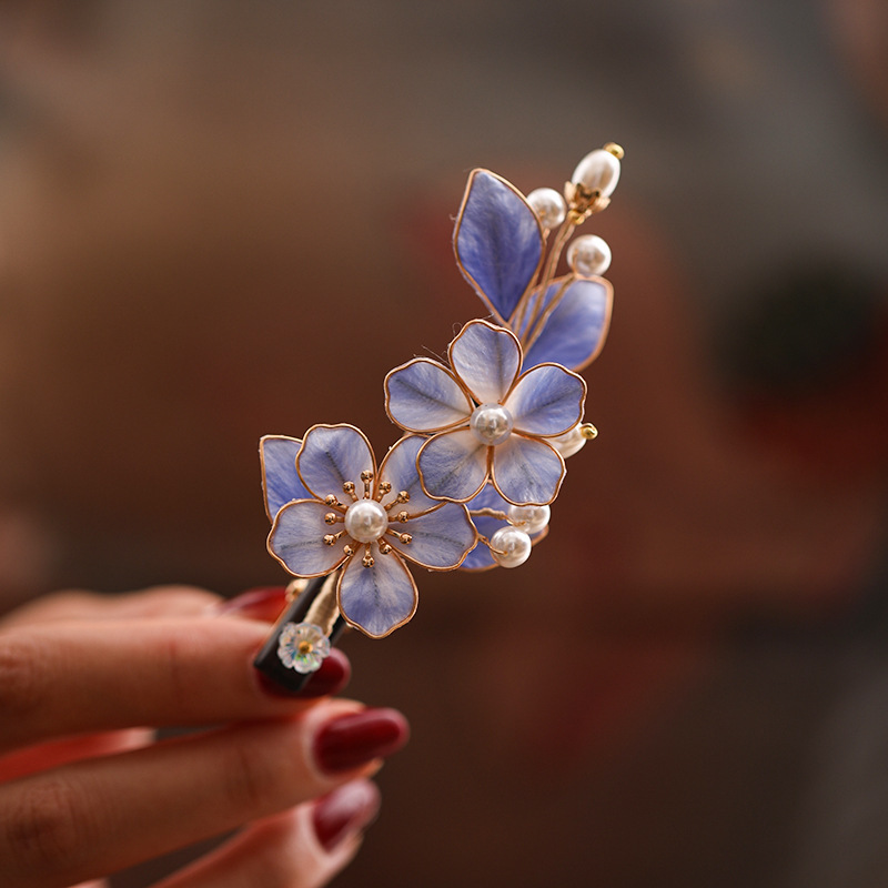 Chinese-Style Design Silk Velvet Flower Handmade Hairpin Hanfu Accessory Original Hair Clip Side Ancient Style Bangs Hair Accessory