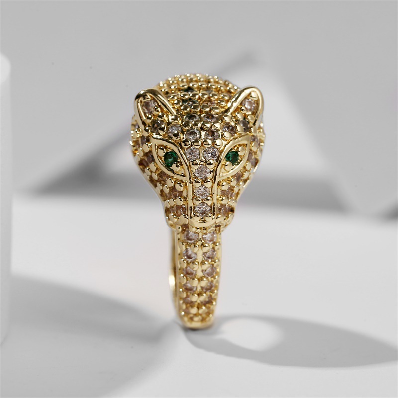 Anillo Abierto De Leopardo De Circonio Con Incrustaciones De Cobre Retro display picture 3