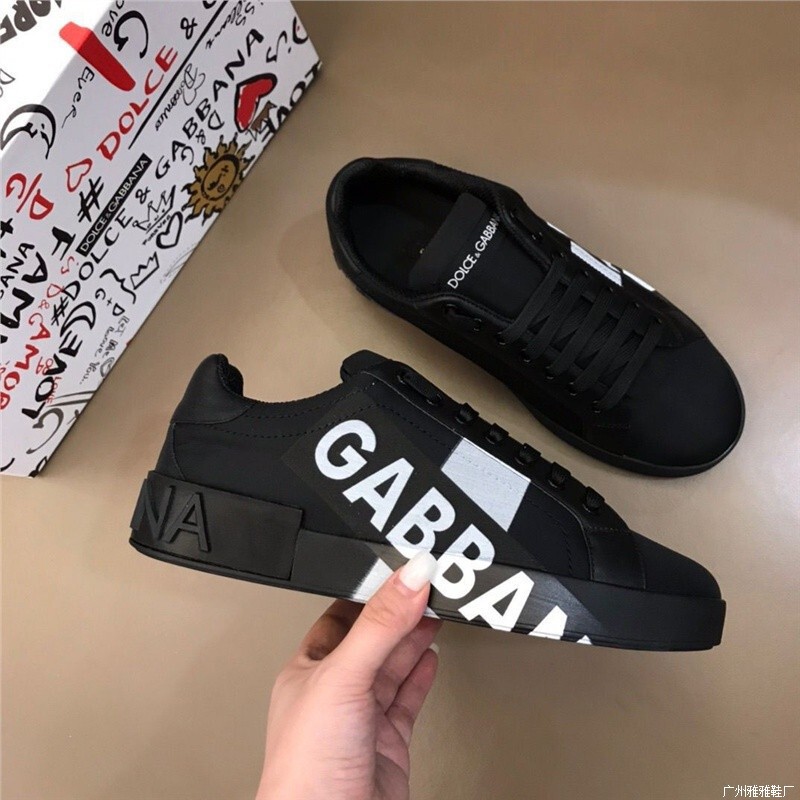 European Men's Dg Fashion Sneakers, New Versatile Casual Shoes with Letter Design, Genuine Leather Lace-Up
