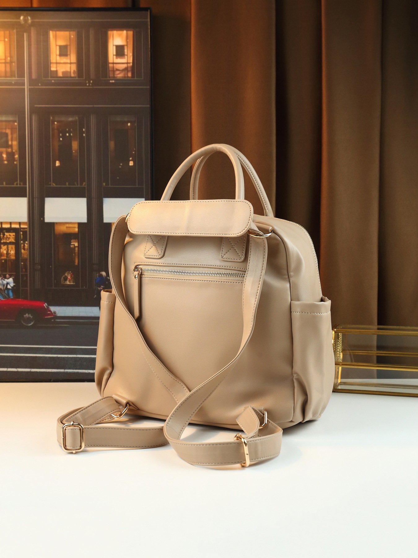 Retro-Rucksack im einfarbigen, gewebten Design – vielseitige, lässige Reise- und Wickeltasche für Damen_voghion.com