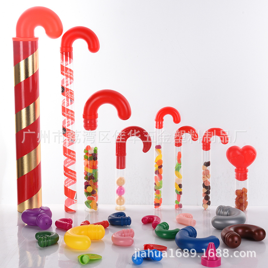 工厂供应透明塑料PET圣诞节糖果拐杖管 带条纹收缩膜