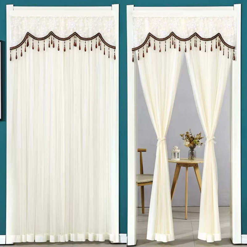 Door Curtain Home Punch-free Telescopic Rod Four Seasons Universal Bedroom Mosquito-proof Intransparent Lace Partition Curtain Hanging Curtain