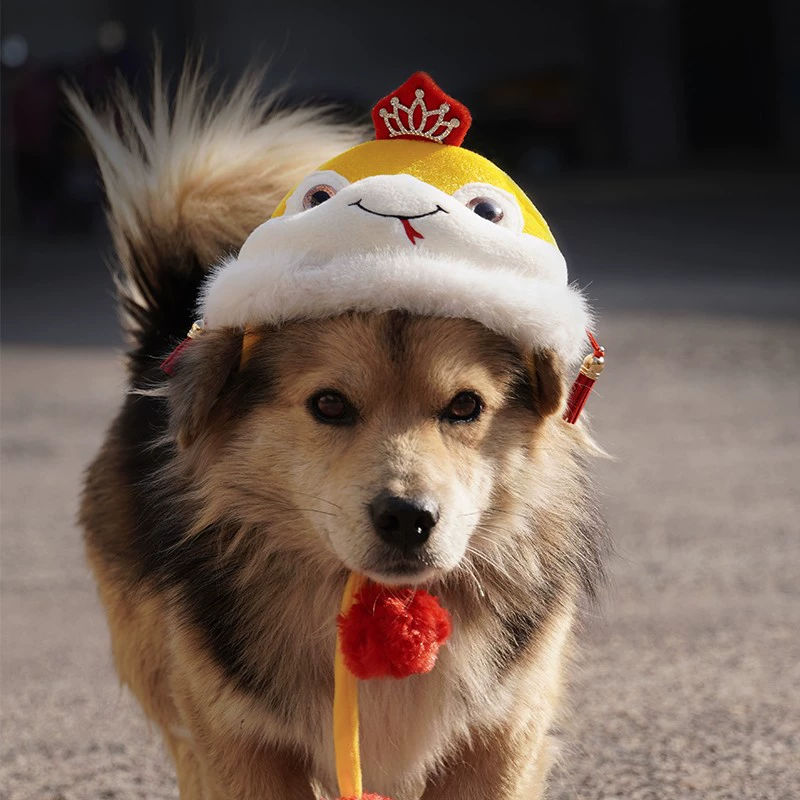 Красная новогодняя шляпа для домашних животных зимой толстая плюшевая праздничная милая змеиная шляпа теплая ухо собачья шляпа