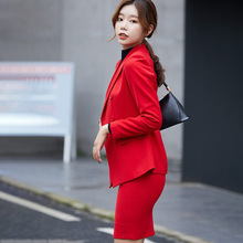 红色高端双排扣经理西服职业女套装秋新款韩版时尚气质小香风外套