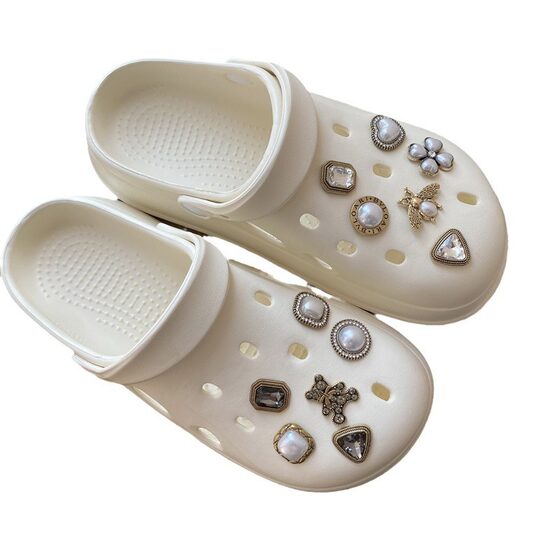Small Sweet Potato Pearl Baroque Hole Shoes Buckle High Diamond Carlochi Slippers Decorative Shoes Flower Accessories shein