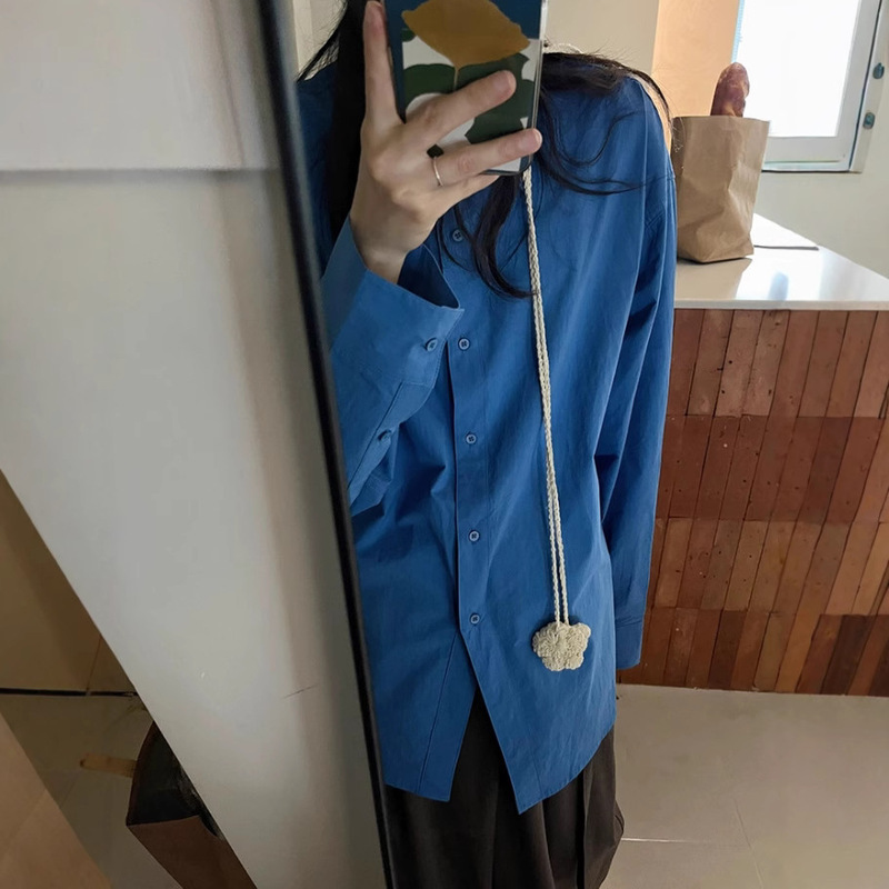 polo领棉长袖衬衫女秋季新款设计感小众外套中长款宽松上衣|undefined