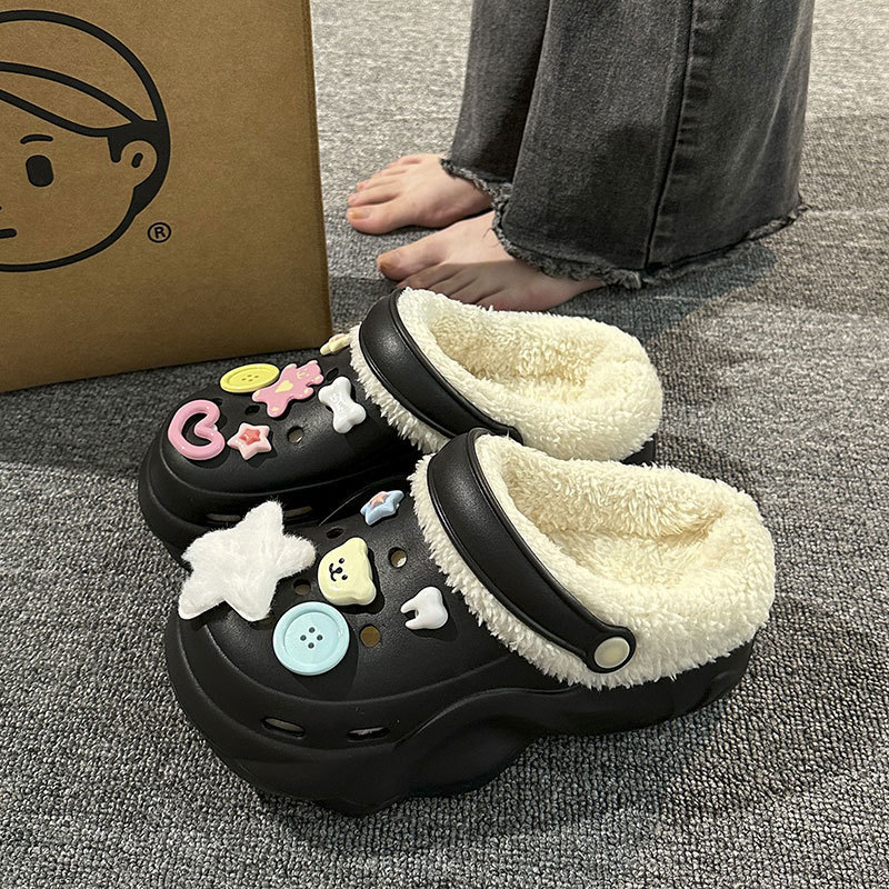 Thick-Soled Cotton Slippers with Velvet for Women in Autumn and Winter New Style for Outer Wear to Increase Warmth and Removable Cartoon DIY Clogs for Winter Thick-Soled Cotton Slippers with Velvet for Women in Autumn and Winter New Style for Outer Wear to Increase Warmth and Removable Cartoon DIY Clogs for Winter