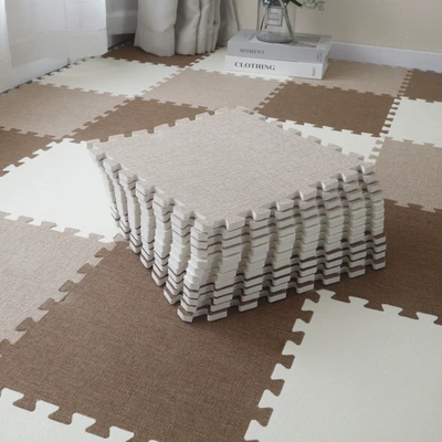 Balcony Room, Full-Cover Square Foam Interlocking | Car Carpet - off-white-camel-coffee-come-with-utility-knife-303010cm-cotton-and-linen-10-pieces