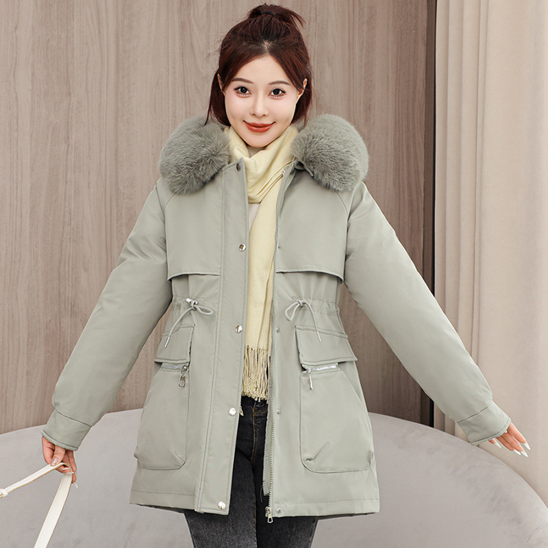 2025 ropa de algodón desmontable para mujeres otoño y invierno nuevo cuello de cabello grande coreano medio largo suelto y grueso chaqueta de algodón lote