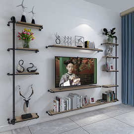 美式背景装饰电视柜组合 隔板客厅机顶盒墙上壁挂架电视墙置物架