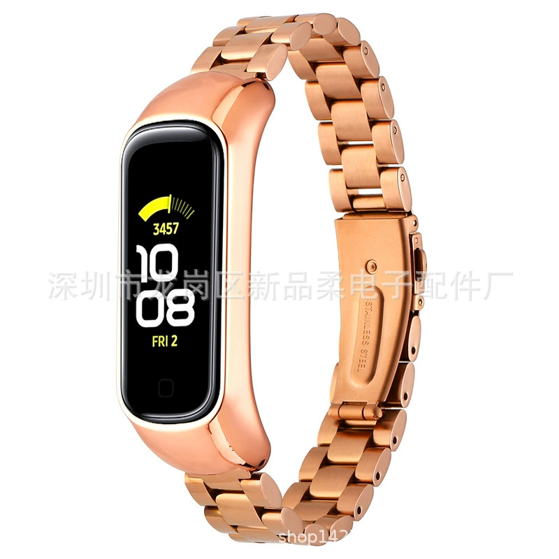 Подходит для Galaxy Fit2 SM-R220 ремешок с тремя звеньями из нержавеющей стали, рамка для ремешка FIT2, стальной ремешок с тремя звеньями