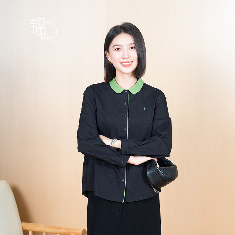 YUN Yun New Chinese Coat Lapel Stitching Shirt Women's Design Sense Top Elegant All-match Loose Slim Shirt