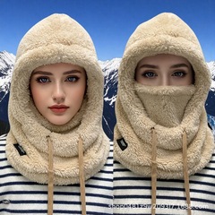 围脖口罩一体帽子女冬季滑雪加绒加厚套头帽护耳防风棉帽骑车保暖