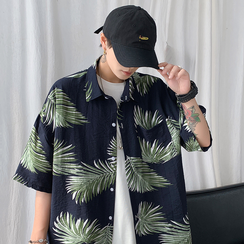 Camisa de manga corta para hombre de estilo de mar de verano Nuevo estilo de Hong Kong más el tamaño de la playa de los hombres de la pareja casual de manga corta impresa camisa de los hombres