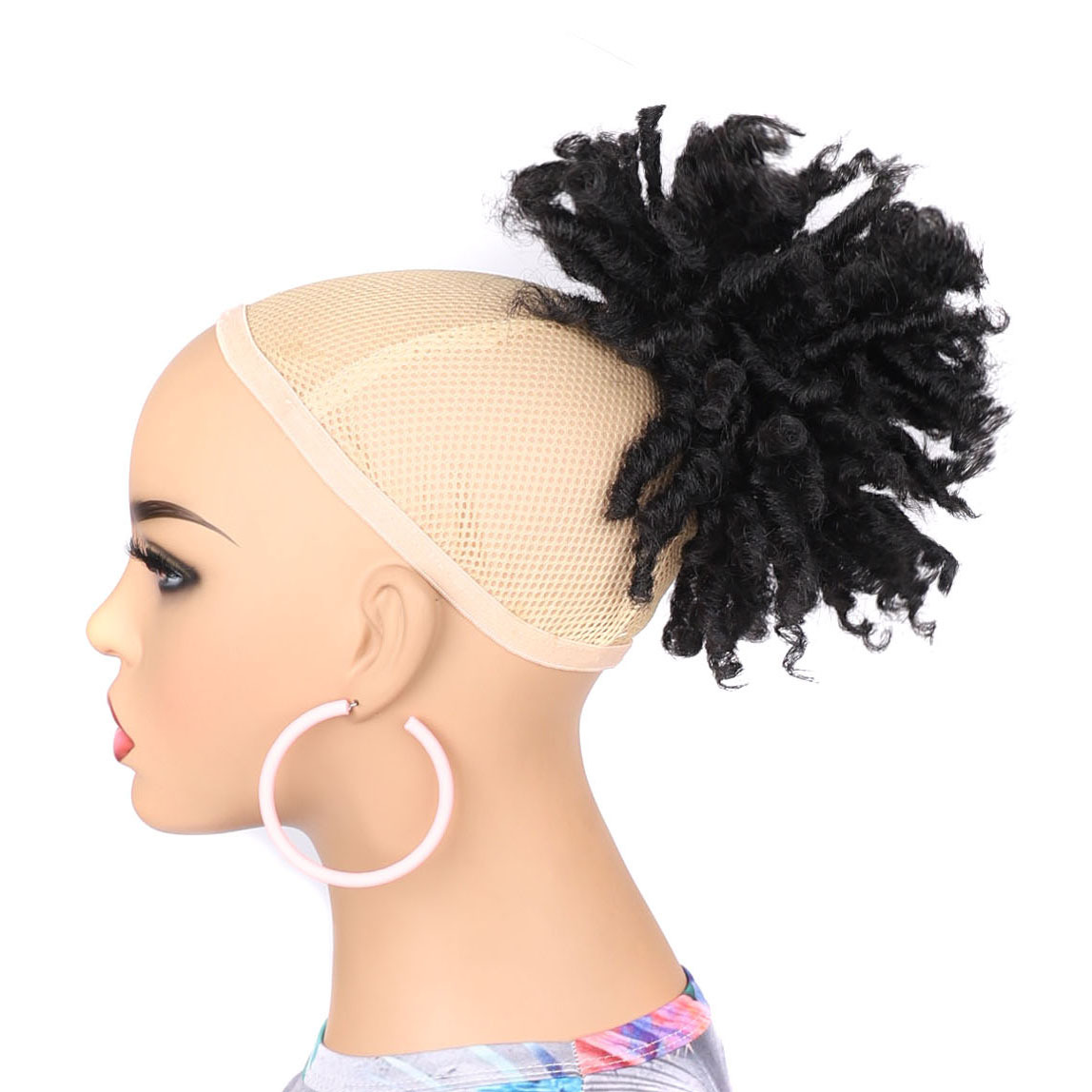 Capelli sintetici a tubo corto ricci sporchi intrecciati Borsa per capelli esplosiva soffice con tasca in rete con corda da tirare_voghion.com