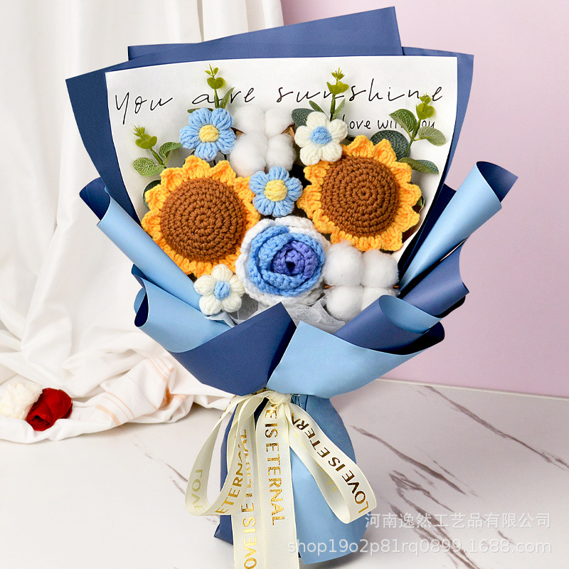 Flor de lana tejida a mano ramo de flores de girasoles flores de punto flor de simulación comercio exterior transfronterizo amazona