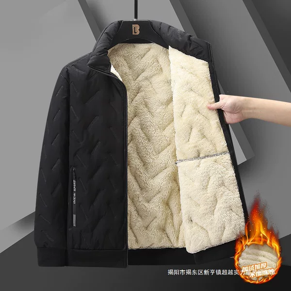 Amazon AliExpress men's trendy fleece-lined cotton jacket, thickened for warmth, loose fit, plus size, winter outerwear