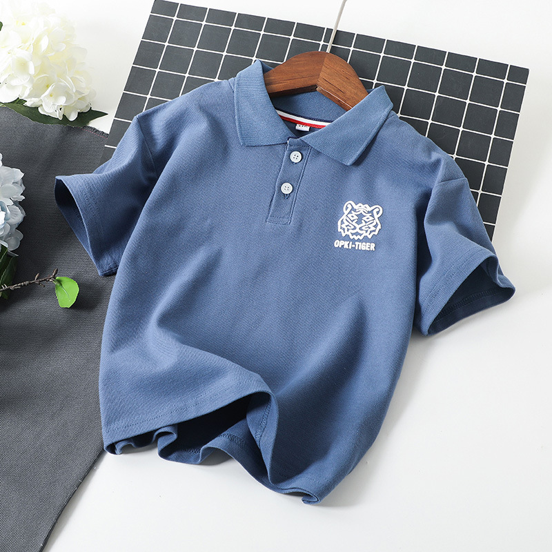 Strict Selection of Summer New Children's Short-sleeved T-shirt Large Children's Pure Cotton Polo Shirt Children's Wear Lapel Half-sleeved Top for Boys