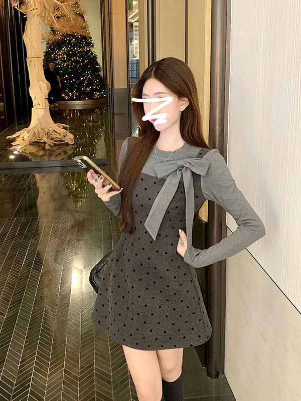 早秋miu系穿搭连衣裙子女秋冬女针织内搭短裙两件套装韩系高级感|undefined