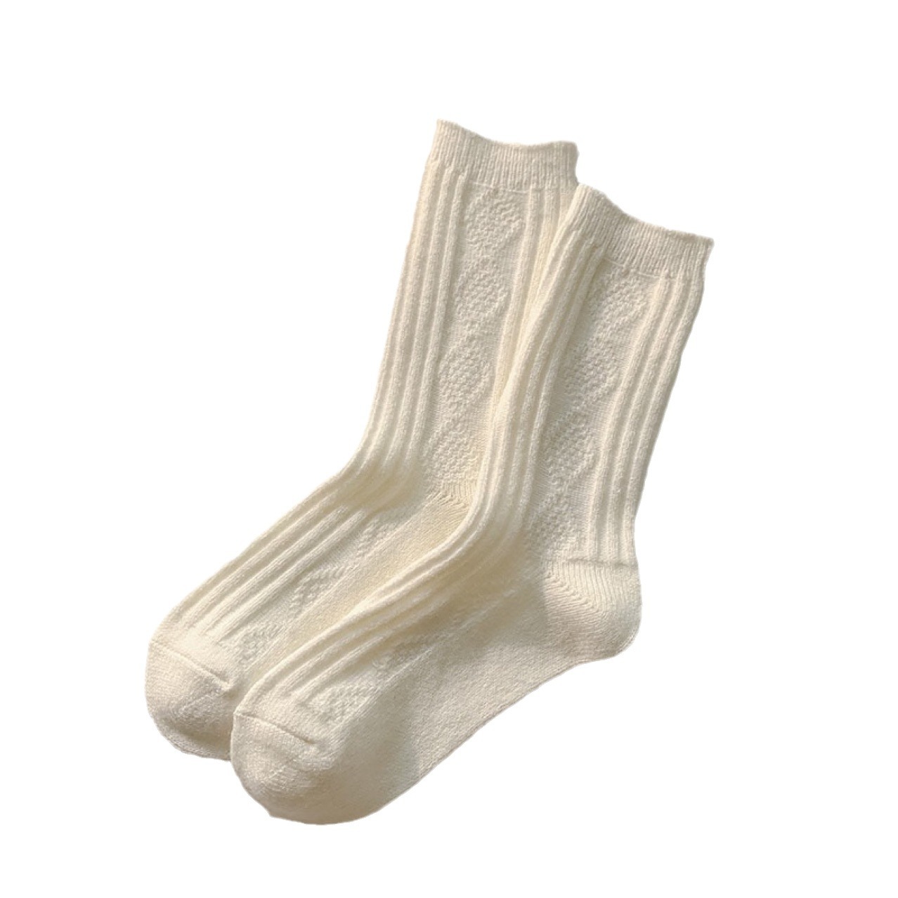 羊毛袜子女冬季保暖袜子简约纯色中筒袜加厚羊绒袜日系堆堆袜批发