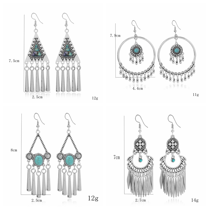 25g Weight December Birthstone Turquoise Inlay Material Drop Earrings Classification 1 Pair Retro Ethnic Style Geometric Plating Inlay Alloy Turquoise Drop Earrings