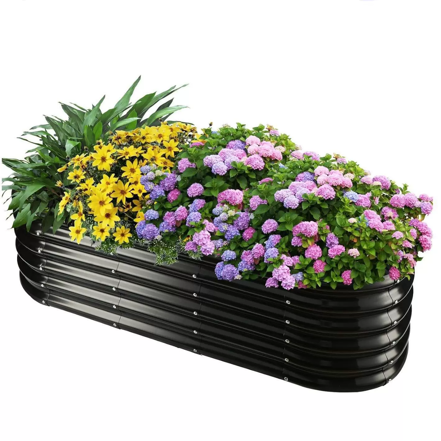 工厂供应亚马逊跨境椭圆形多规格彩色板花园床庭院花园种植箱定制