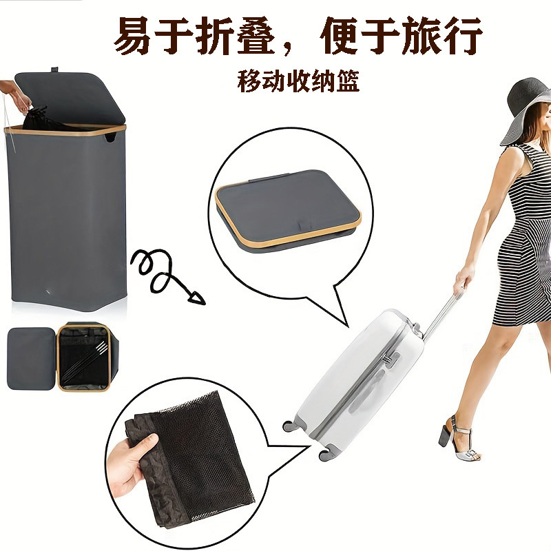 Transfronteriza de bambú de tela Oxford cesta de lavandería tela plegable caja de almacenamiento en el hogar con tapa cesta de lavandería cesta de almacenamiento de lavandería