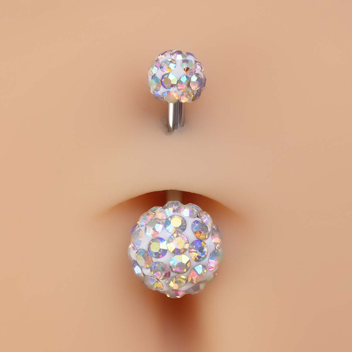 Belly Button Ring With Full Diamond Heart And Soft Clay Ball_voghion.com
