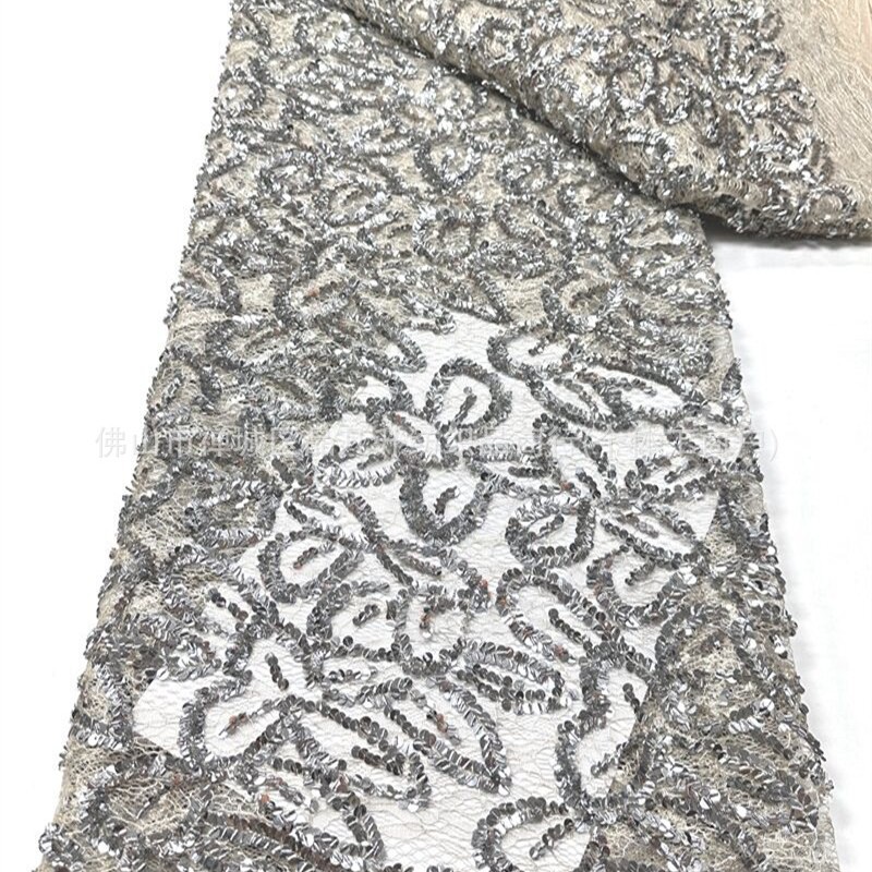 Flores tridimensionales sequinilla tubo de perlas tela de bordado ligera lujo vestido de boda tela de bordado de tela de malla de alto nivel