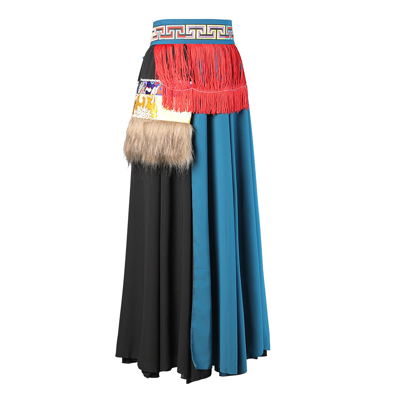 Ropa de danza Xizanga falda de media longitud práctica de las mujeres étnicas Xizangas Top Square danza práctica rendimiento ropa gran swing falda