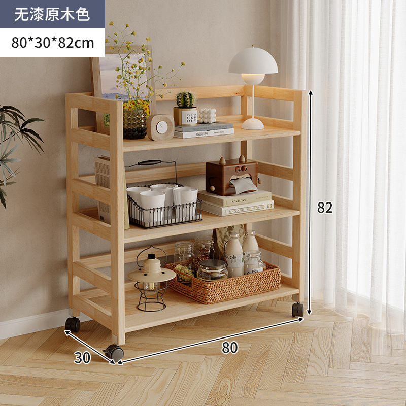 Estantes de madera sólida de color nuez, carro de piso, sofá de la sala de estar, estantes de almacenamiento móviles para dormitorios multicapa image 26