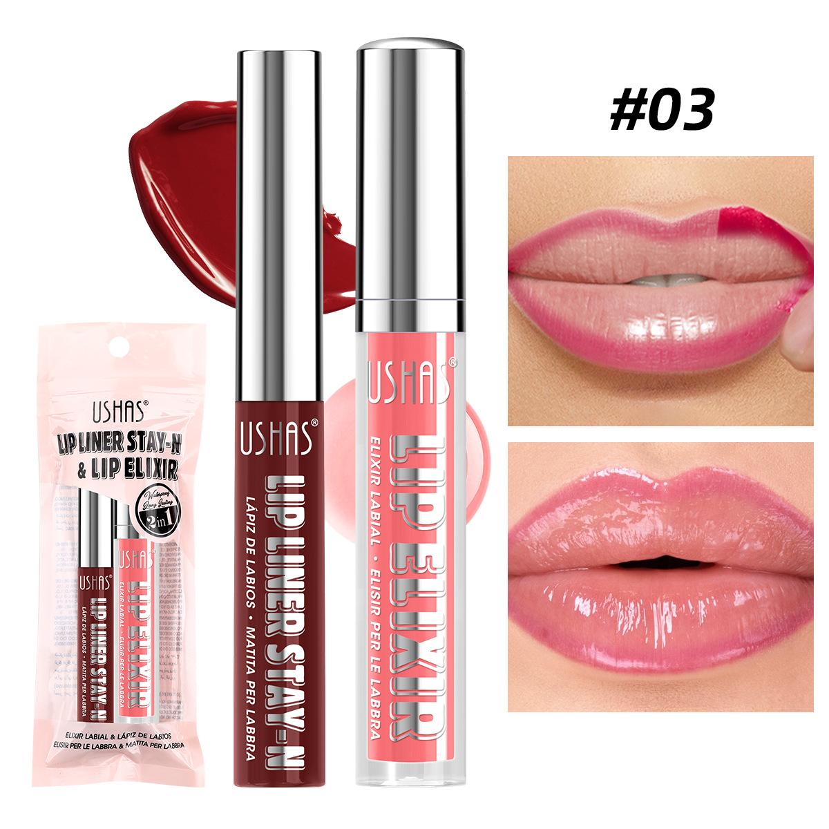 USHAS explosión venta al por mayor transfronteriza duradera doble desgarrador de lápiz labial + conjunto de lápiz labial UC115