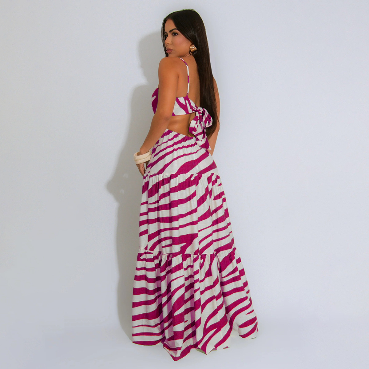 369g Weight Maxi Long Dress Dress Length Type Sleeveless Sleeve Length Strap Dress Dresses Type Sleeveless Sleeve Type Polyester Fabric Type High Waist Waist Line Holiday, Travel Occasion Strap Neckline Slim Fit Type Stripe Pattern Summer Season Women's Gender Vacation, Classic Style Style Wholesale Women's Vacation Classic Style Stripe Holiday Travel Strap Sleeveless Strap Dress 40