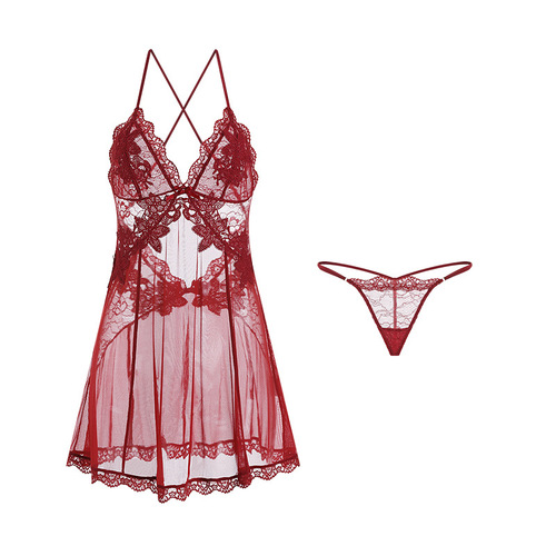 Gorgeous erotic lingerie, sexy backless temptation pajamas, mesh see-through suspender nightgown, women's home wear set 1899