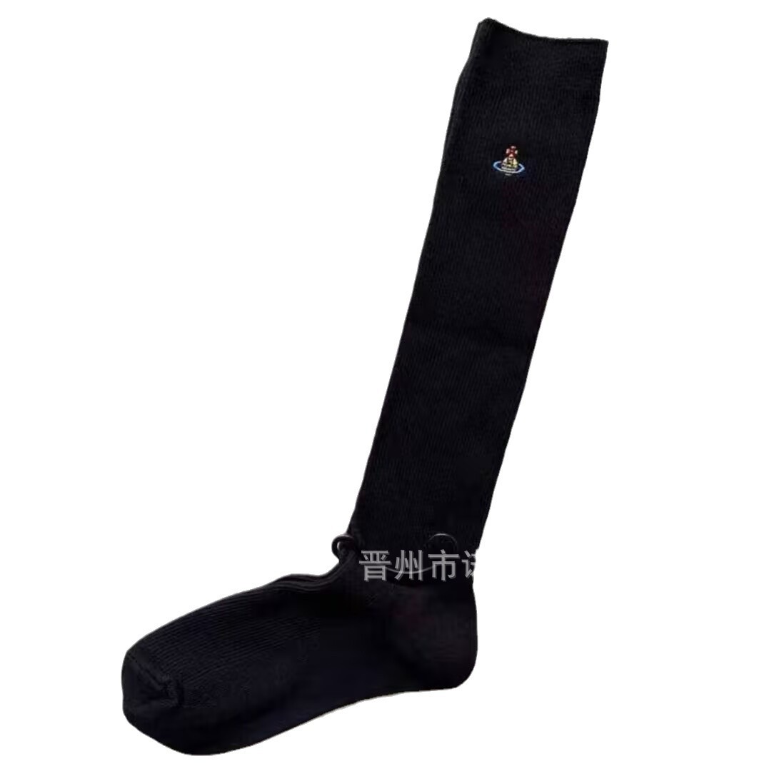 Calcetines japonesas bordadas Saturno rodilla sobre rodilla calcetines sólidas escolares de doble aguja peinadas calcetines de algodón