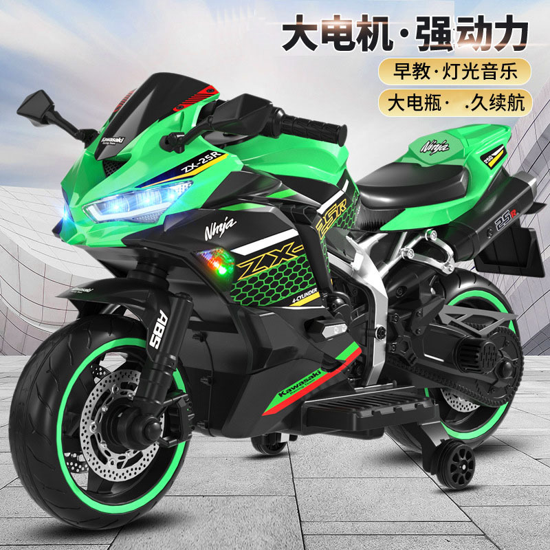 La motocicleta eléctrica de los niños grandes puede sentarse bebé doble con rueda flash educación temprana masculina y femenina bebé montar motocicleta