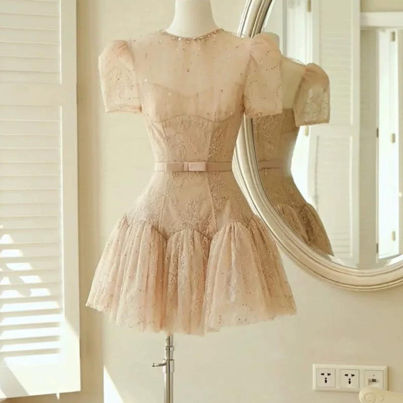 Stunningly Beautiful, Unique Lace Embroidered Dress for Women, Chic and Distinctive, with a Pretty Bow, Waist-Cinching, Slimming Effect, Small Cocktail Dress Stunningly Beautiful, Unique Lace Embroidered Dress for Women, Chic and Distinctive, with a Pretty Bow, Waist-Cinching, Slimming Effect, Small Cocktail Dress