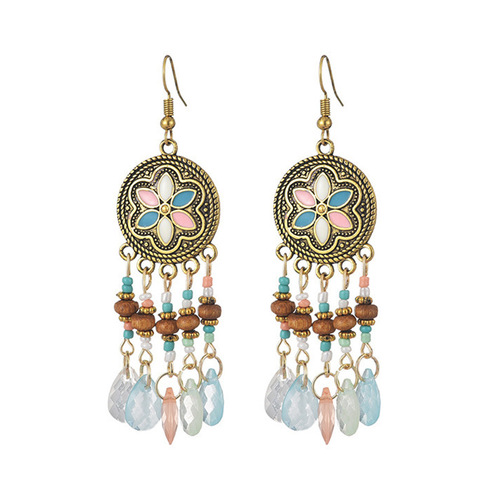 Bohemian style earrings wholesale retro water drop tassel trendy earrings versatile personality temperament ear hooks on behalf of