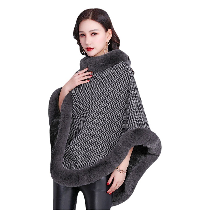 2023 nuevo estilo de piel sintética de las mujeres europeas y americanas marrones abrigo chal bufanda de piel de conejo Rex Mediados de longitud de pata de gallo caliente